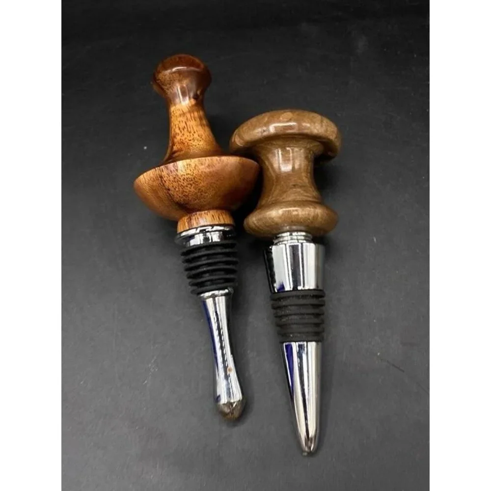 LOT 2 Wine Bottle Stopper Wood Walnut MCM READ